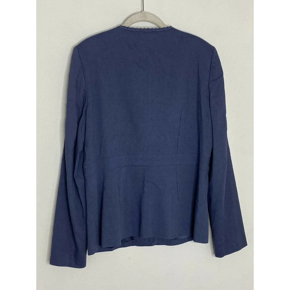 Elie Tahari Linen Snap Front Career Work Lightweight Blue Blazer Jacket Size L - Picture 4 of 4